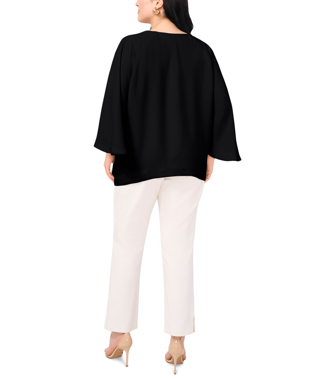 Shop Vince Camuto Plus Size Split-neck 3/4-angel-sleeve Blouse In Frozen