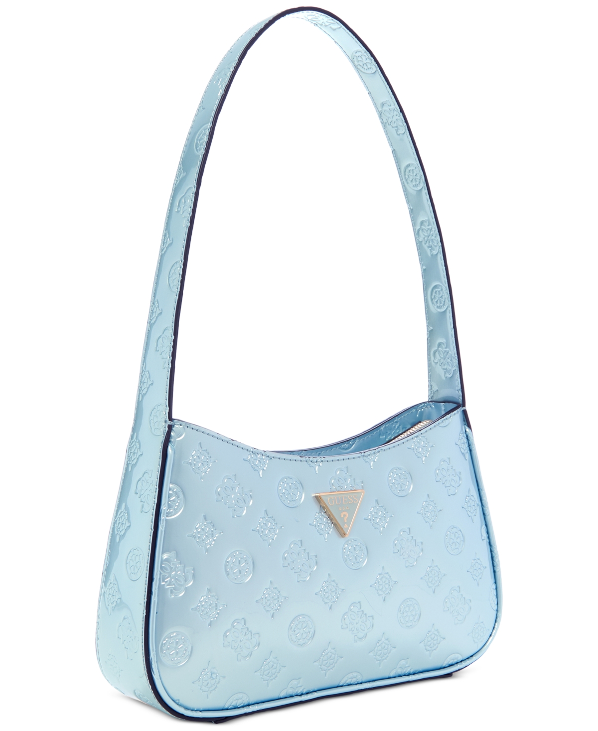 Shop Guess Arnela Small Top Zip Shoulder In Powder Blue Logo