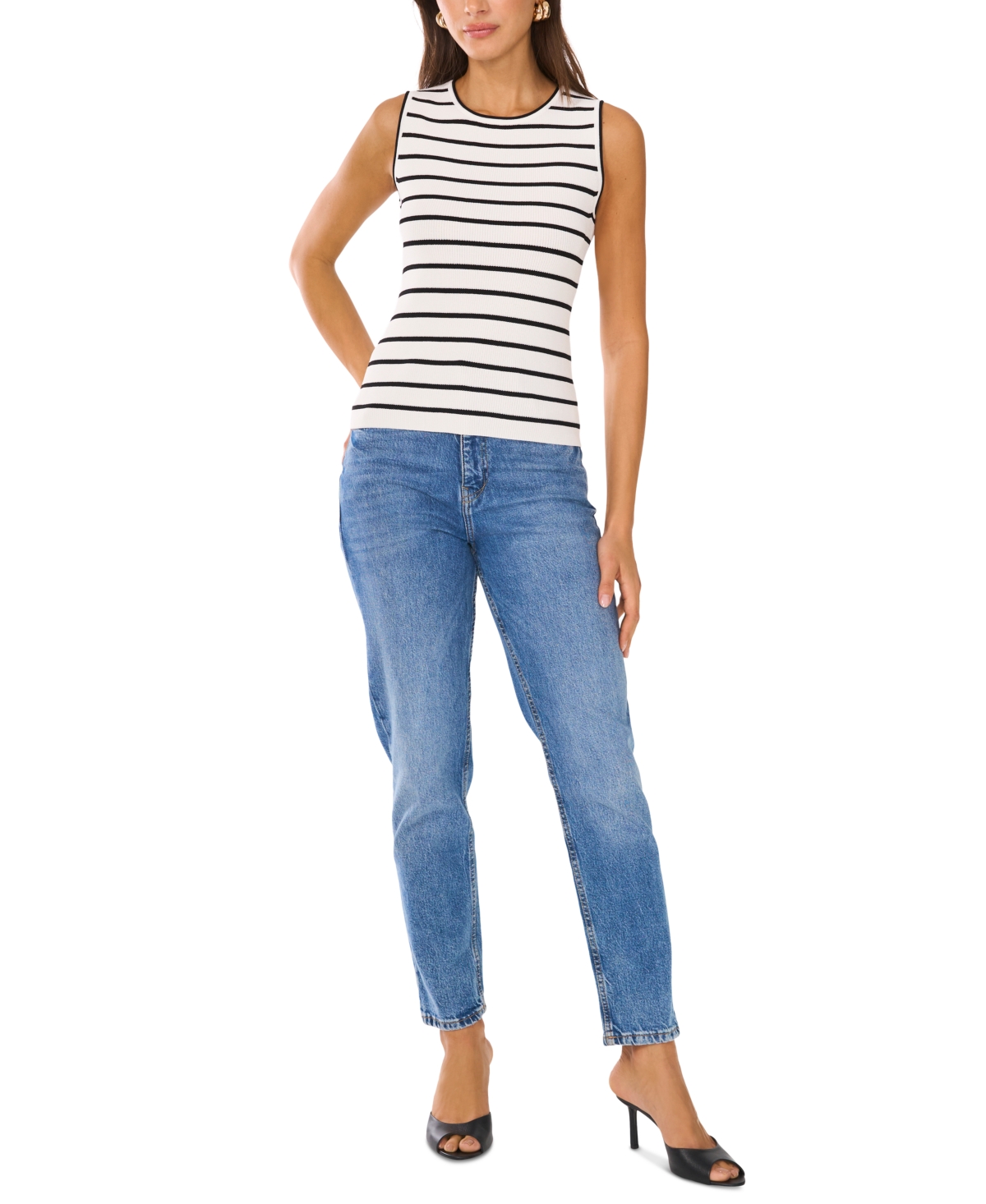 VINCE CAMUTO WOMEN'S STRIPED SLEEVELESS SWEATER 