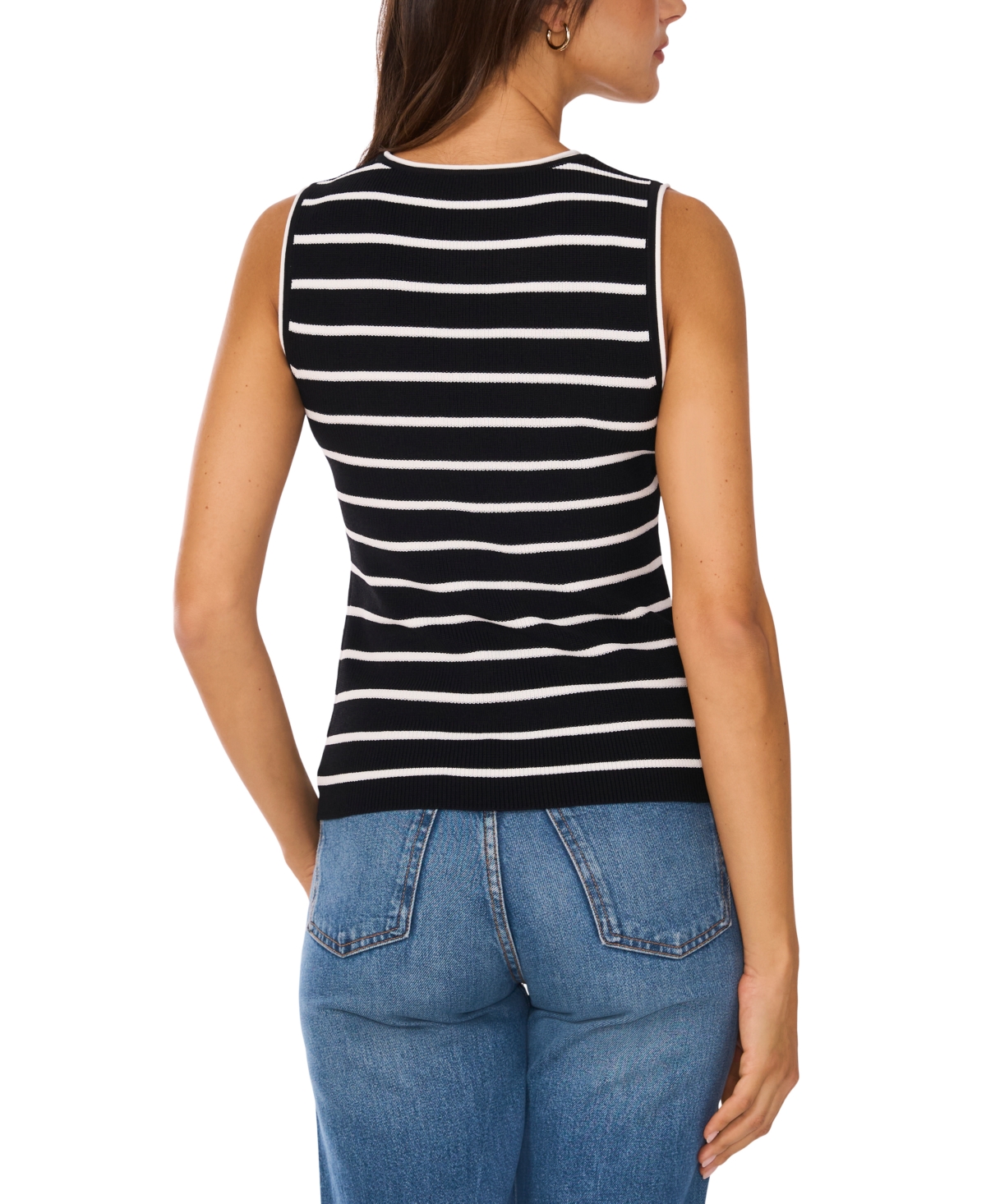 Vince Camuto Stripe Sweater Tank In Rich Black