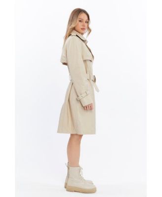 Women's Genuine Leather Trench Coat, Beige