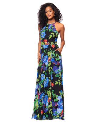 Women's Printed Chiffon Halter-Neck Gown