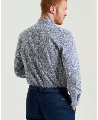 Men's Mono Floral Print Long Sleeve Shirt