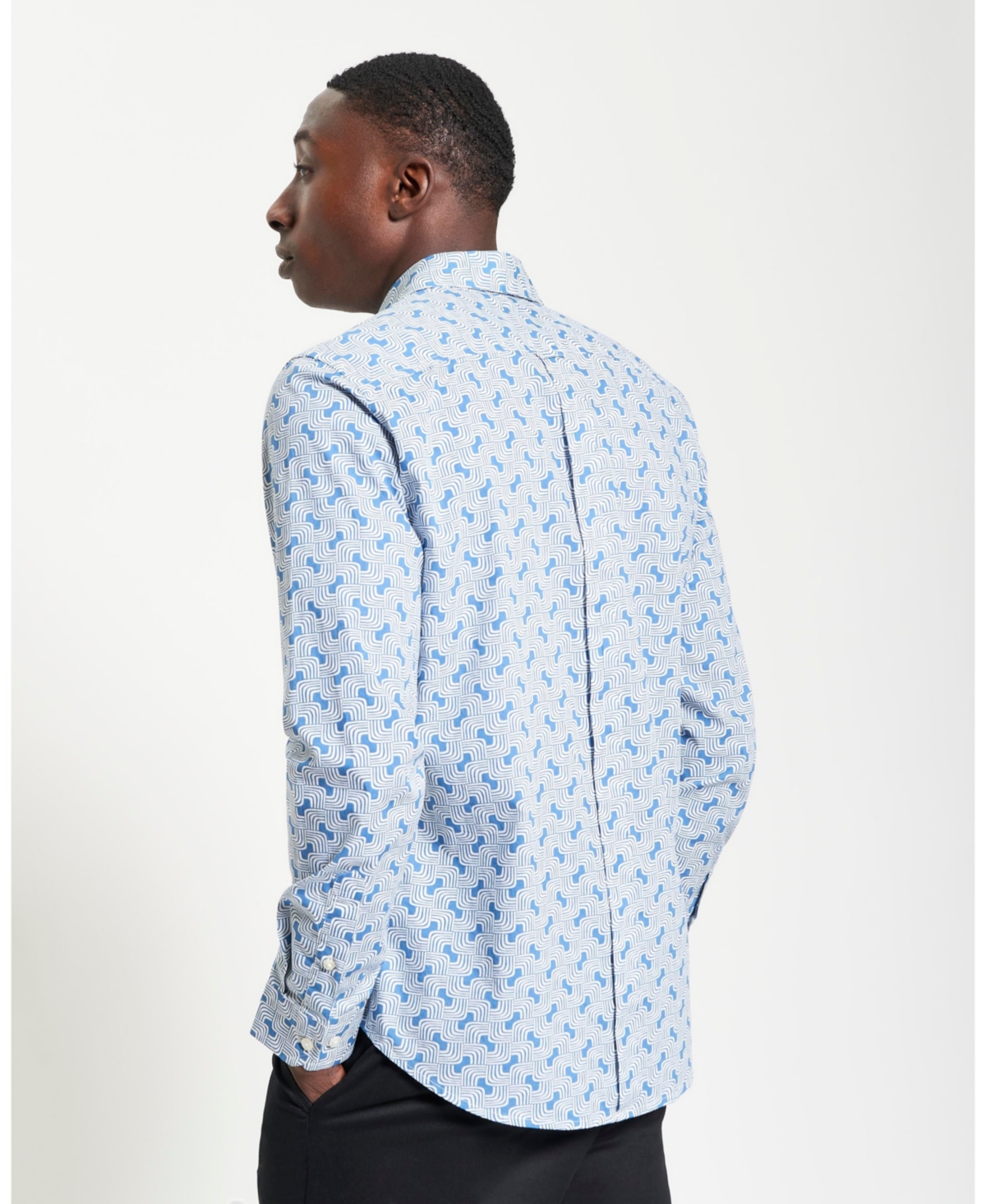 Ben Sherman Regular Fit Geo Print Organic Cotton Twill Button-up Shirt In Airforce Blue