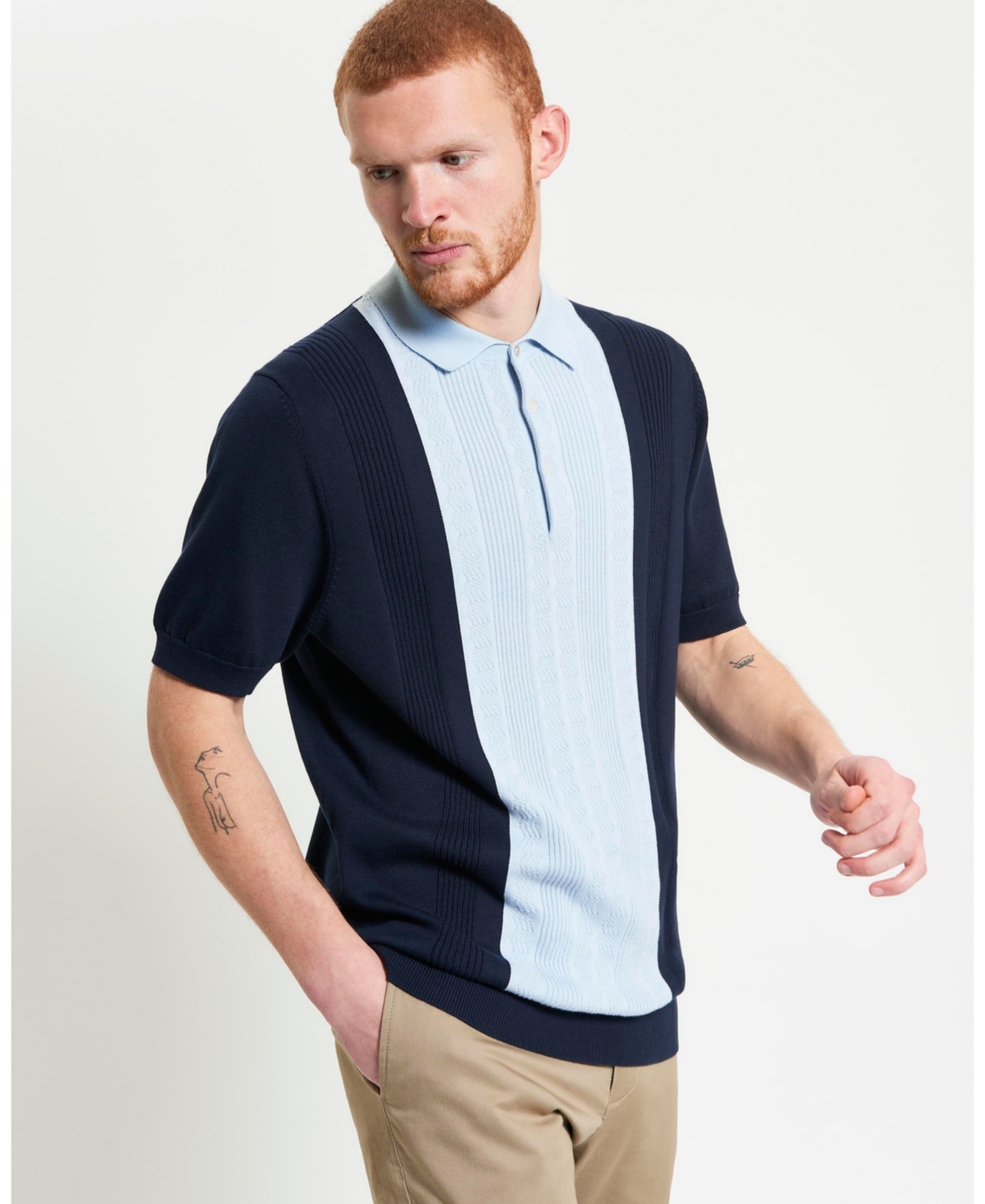 Ben Sherman Textured Block Stripe Knit Polo In Dark Navy