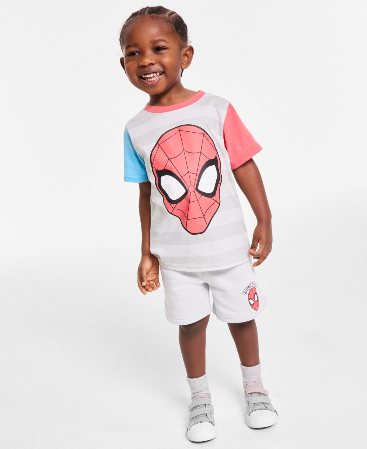 Shop Spider-man Toddler Boys I'm Amazing Short-sleeve T-shirt & Shorts, 2 Piece Set In Grey