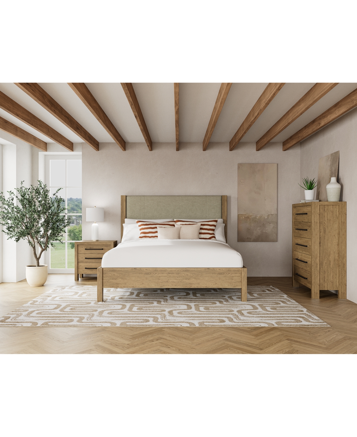 MACY'S DAVIE 3-PC. QUEEN SET (UPHOLSTERED BED, CHEST & 3-DRAWER NIGHTSTAND) 