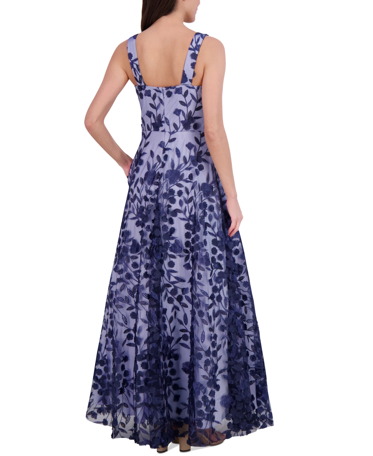 Shop Eliza J Petite 3d Floral Applique Gown In Navy