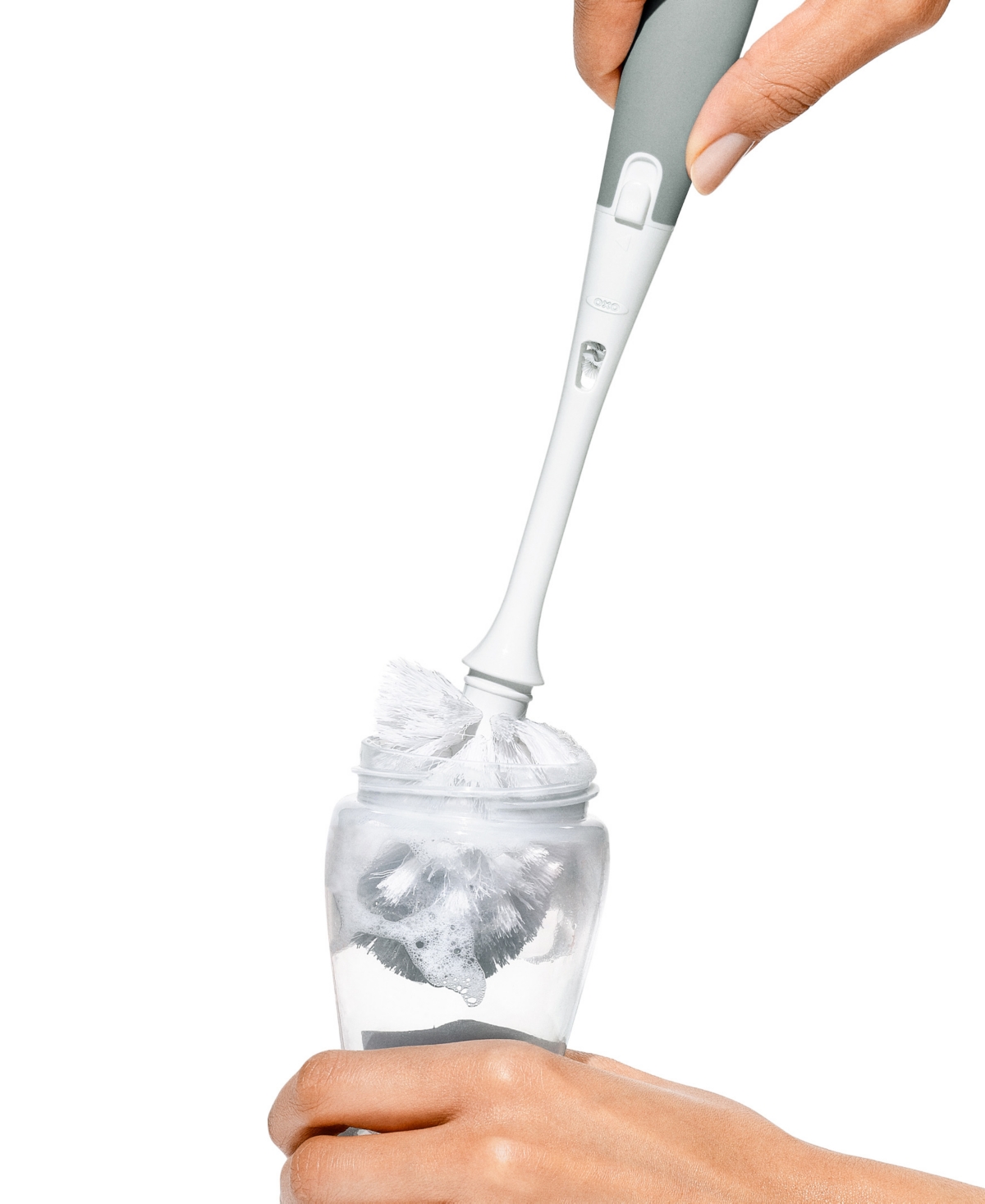 Oxo Tot Bottle Brush, Bristled Cleaner & Stand In Gray