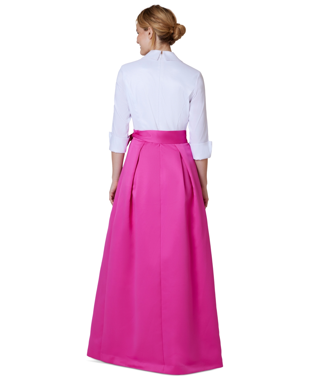 Jessica Howard Women's Colorblocked Collared Evening Gown In Fuschia,white