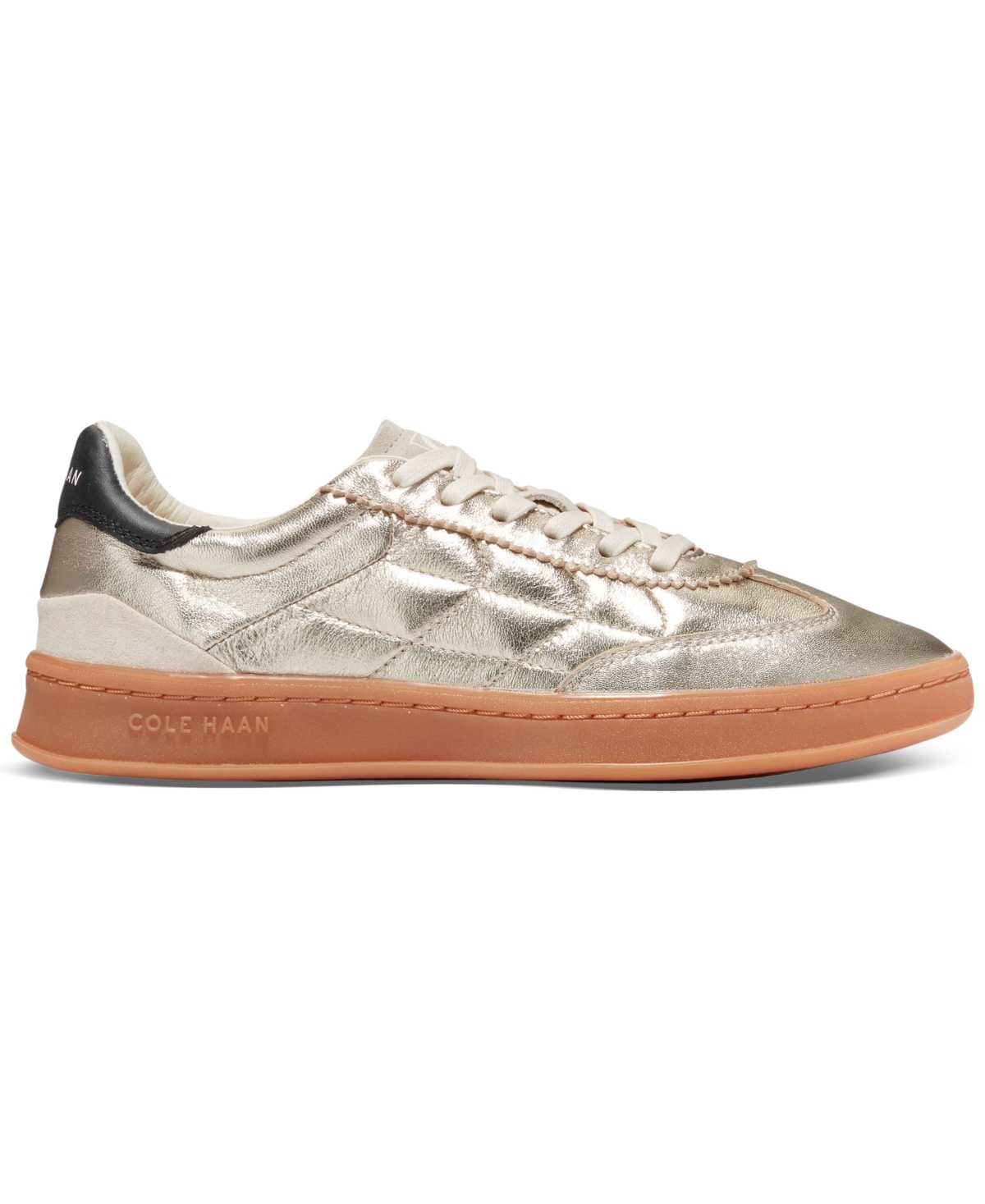 Shop Cole Haan Women's Grandprã Breakaway Lace-up Low-top Sneakers In Gold Talca,birch Suede,black Suede