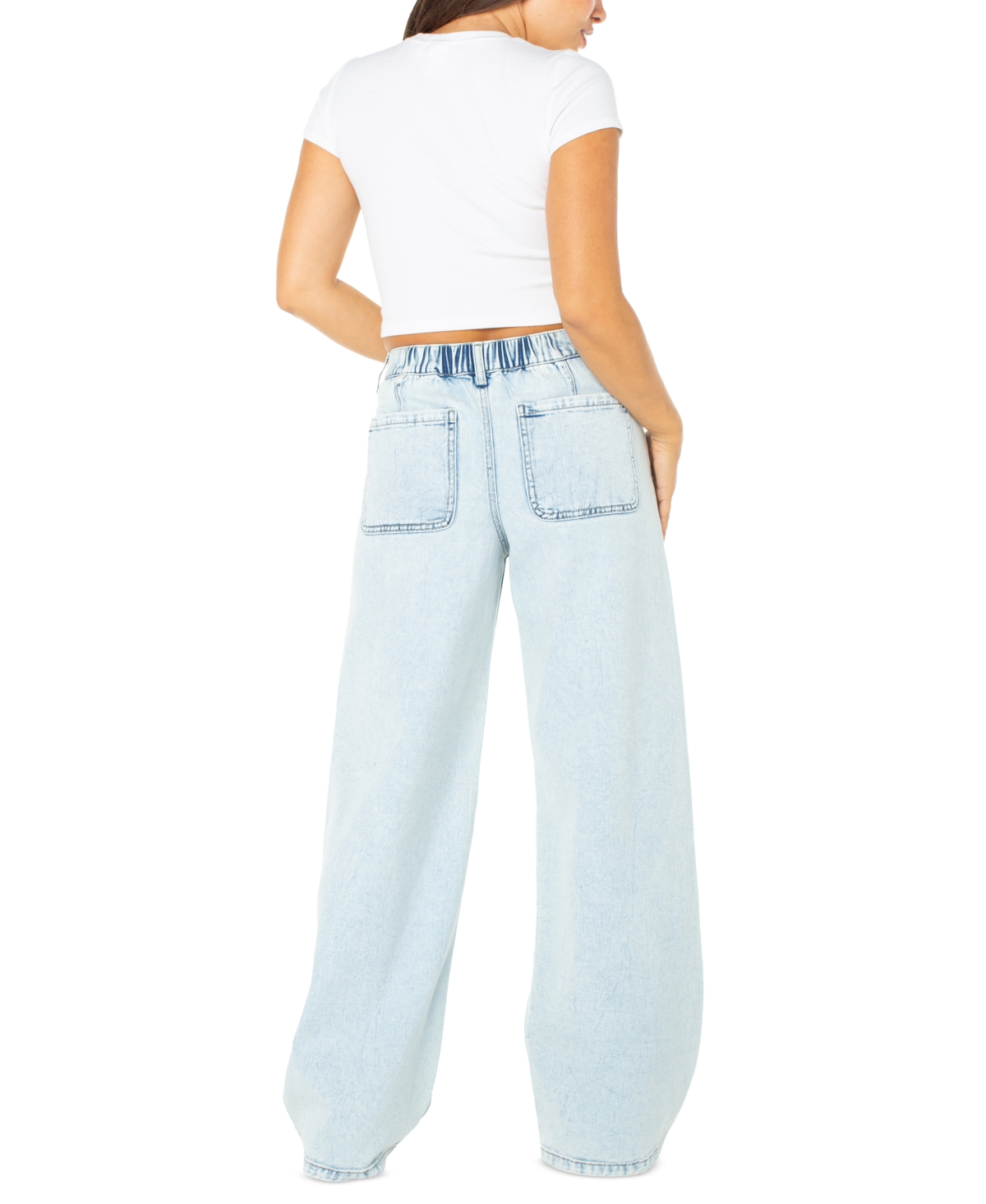 Shop Celebrity Pink Juniors' Drawstring-waist Wide-leg Jeans In Faint Smile