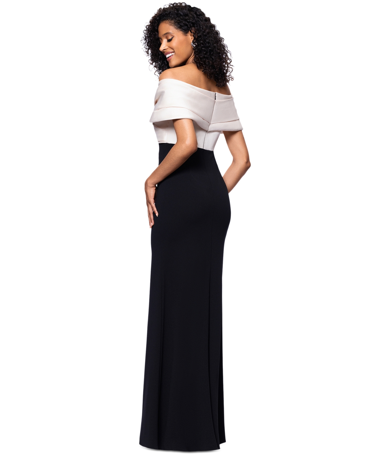 Shop Betsy & Adam Women's Off-the-shoulder Colorblocked Gown In Champagne,black