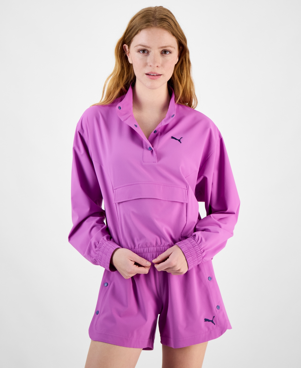 Puma Essential Ripstop Pullover Jacket In Wild Berry,blue Crystal