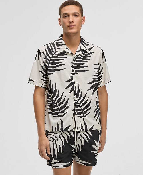 alfani Mode of One Men's Large Palm Relaxed-Fit Printed Button-Down Camp Shirt Exclusively at Macy's Men's Fashion & Accessories