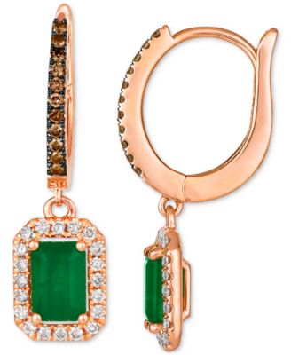 Emerald (3/4 ct. t.w.) Nude Diamonds (1/4 ct. t.w.) & Chocolate Diamonds (1/8 ct. t.w.) Drop Earrings in 14k Strawberry Gold