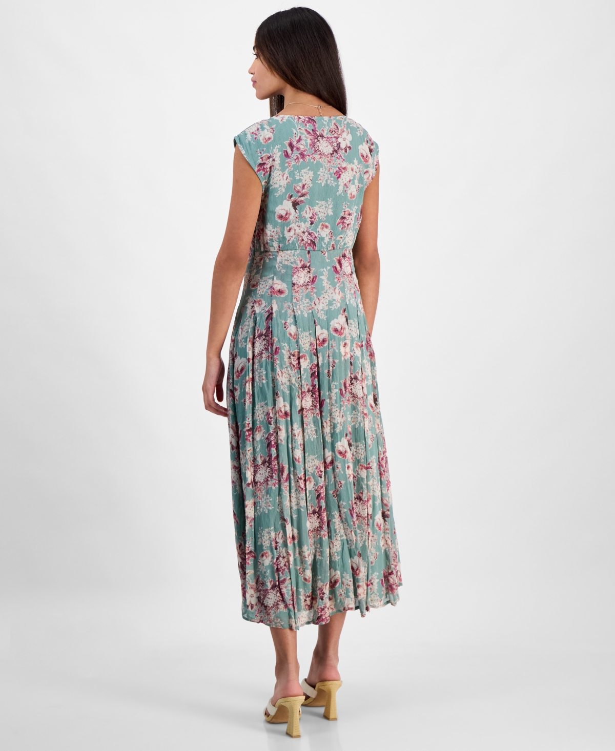 Lucky Brand Women's Pleated Button Down Midi Dress In Green Floral