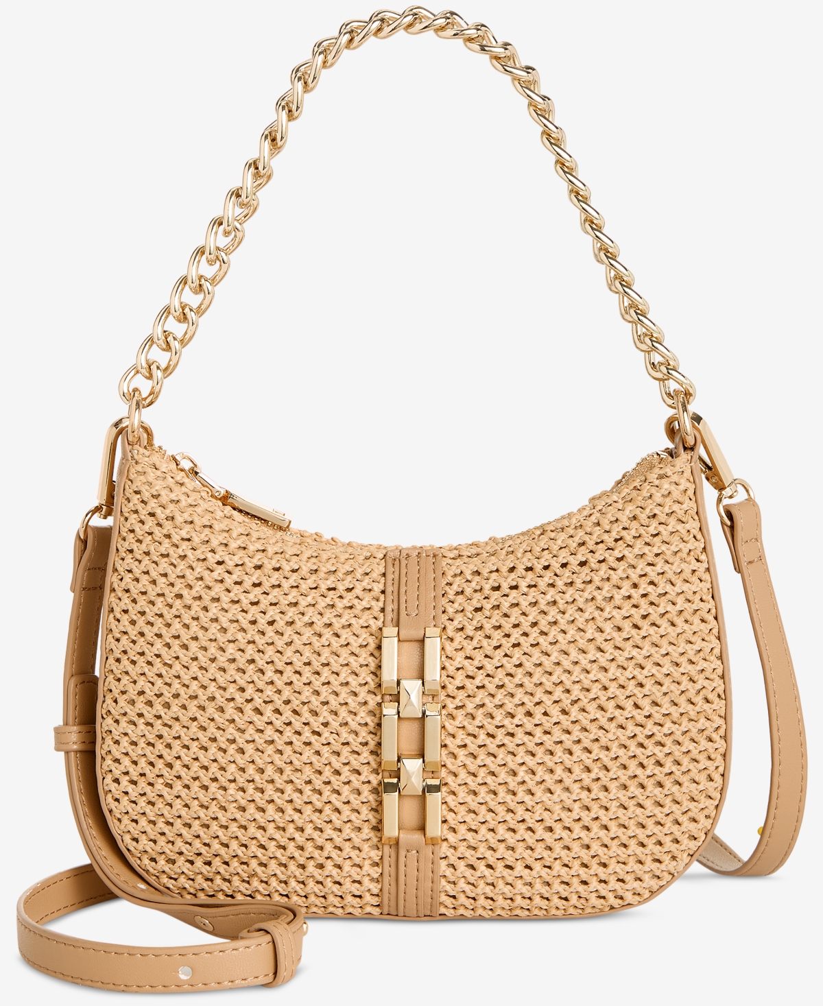Quynn Small Straw Crossbody, Exclusively at Macy's - Straw/ English Walnut