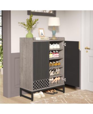 Shoe Cabinet with Doors, 5 Tiers Shoe Storage Cabinet for Entryway, 25 Pairs Wooden Shoe Cabinets, Modern Shoe Organizer Storage for Living Room, Bedroom, Hallway, Closet, Black and Brown