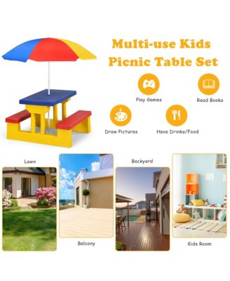 Kids Picnic Table Set W/Removable Umbrella Indoor Outdoor Garden Patio