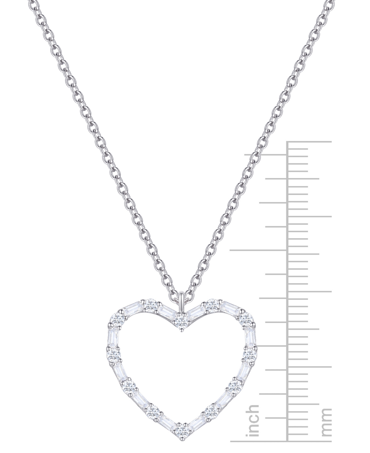 Macy's Diamond Round & Baguette Open Heart 18" Pendant Necklace (1/2 Ct. T.w.) In 10k White Gold In White Gold