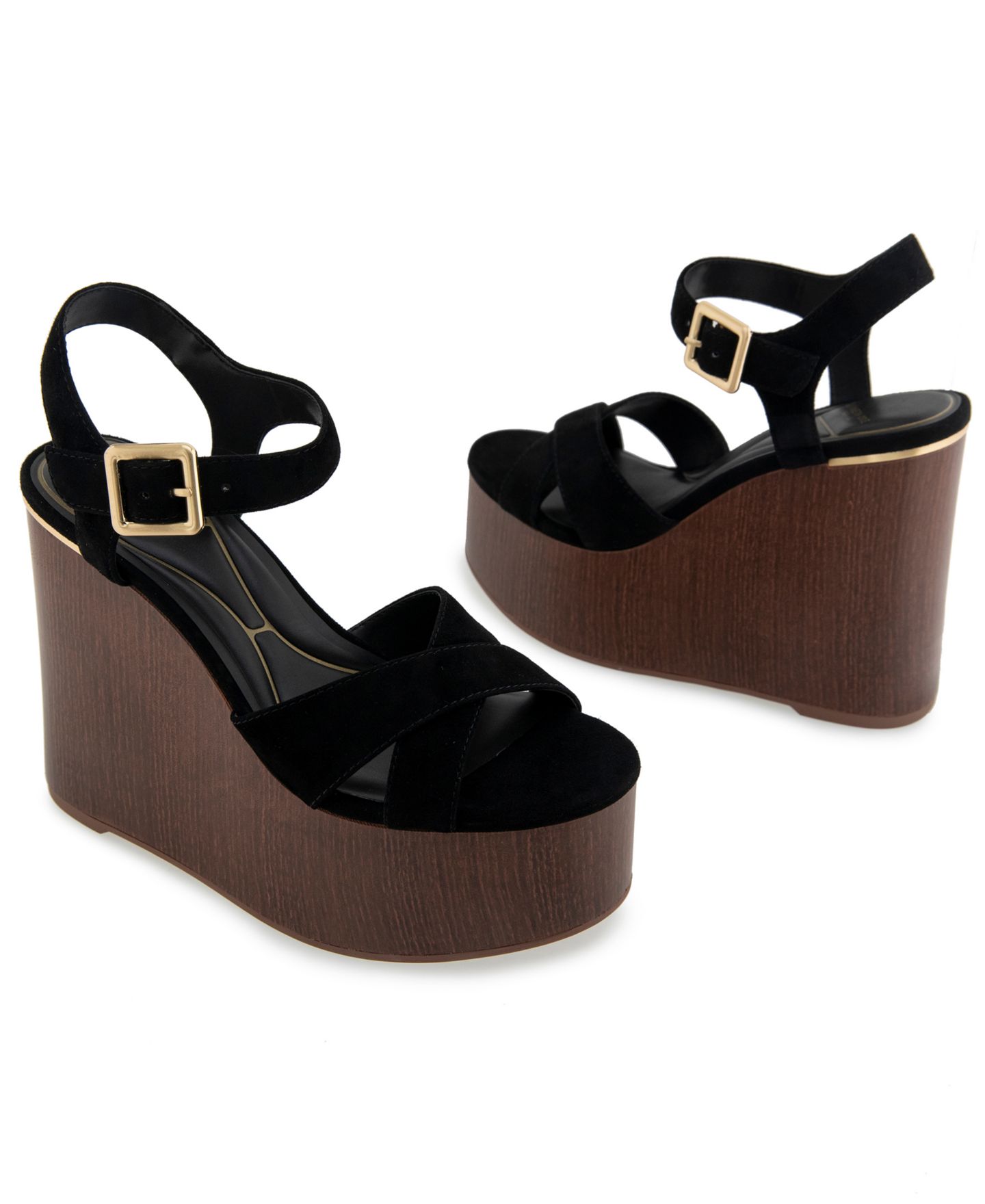 Женские сандалии Kenneth Cole New York Taelyn Platform Wedge, цвет: Чёрный замшевый — фото 8