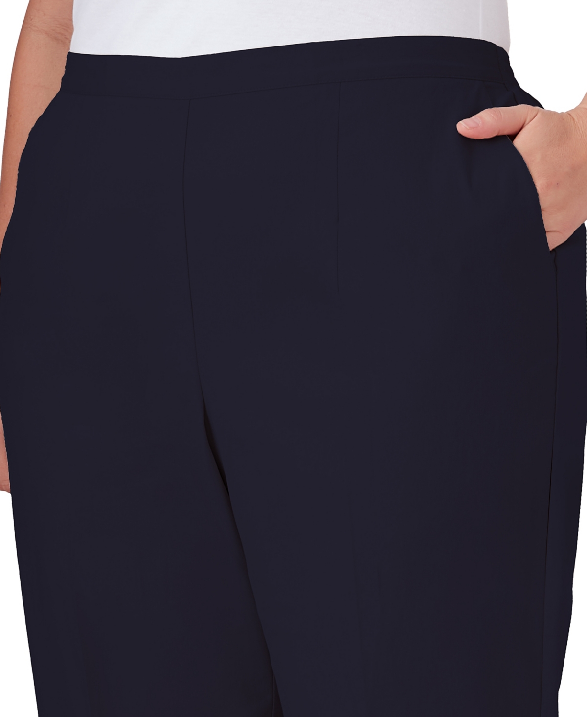 Alfred Dunner Plus Size Classic Stretch Waist Accord Capri Pants With Button Hem In Navy