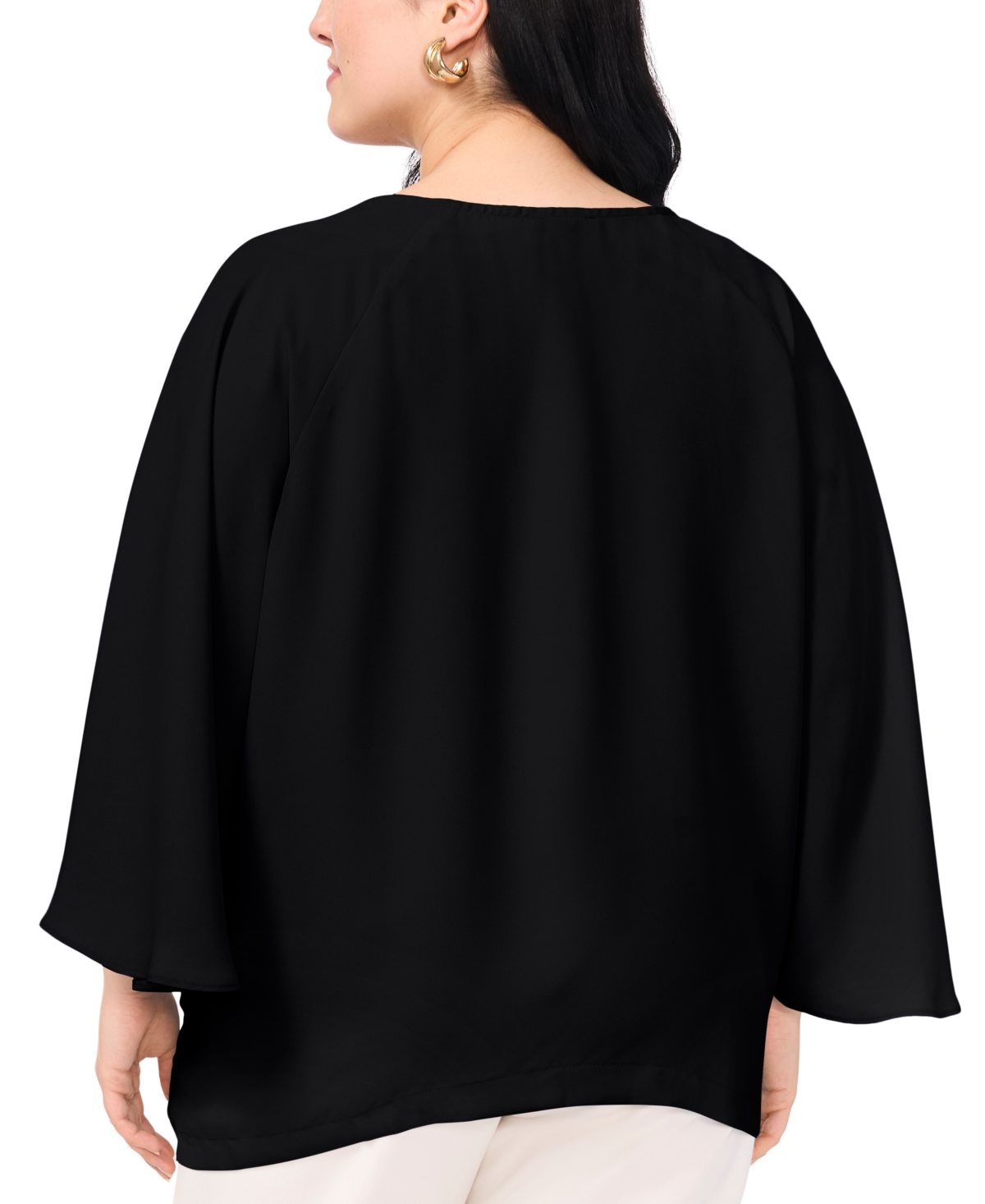Shop Vince Camuto Plus Size Split-neck 3/4-angel-sleeve Blouse In Frozen