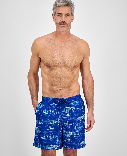 alfani Club Room Men's Sailboat Graphic Swim Trunks Exclusively at Macy's Men's Fashion & Accessories