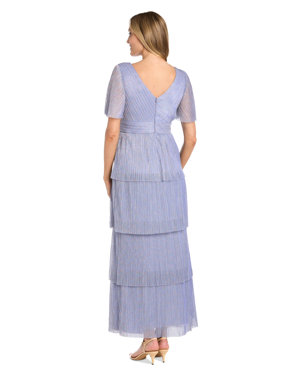 R & M Richards Women's Tiered Rhinestone-waist Pleated Gown In Lilac