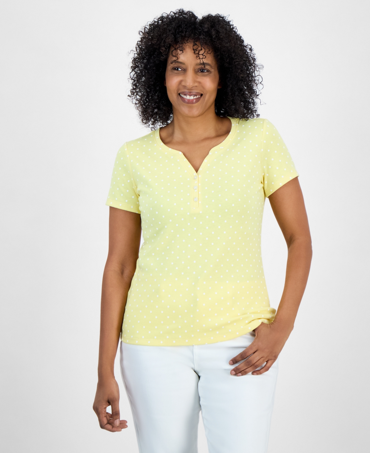 Style & Co Women's Printed Short-sleeve Henley T-shirt, Exclusively At Macy's