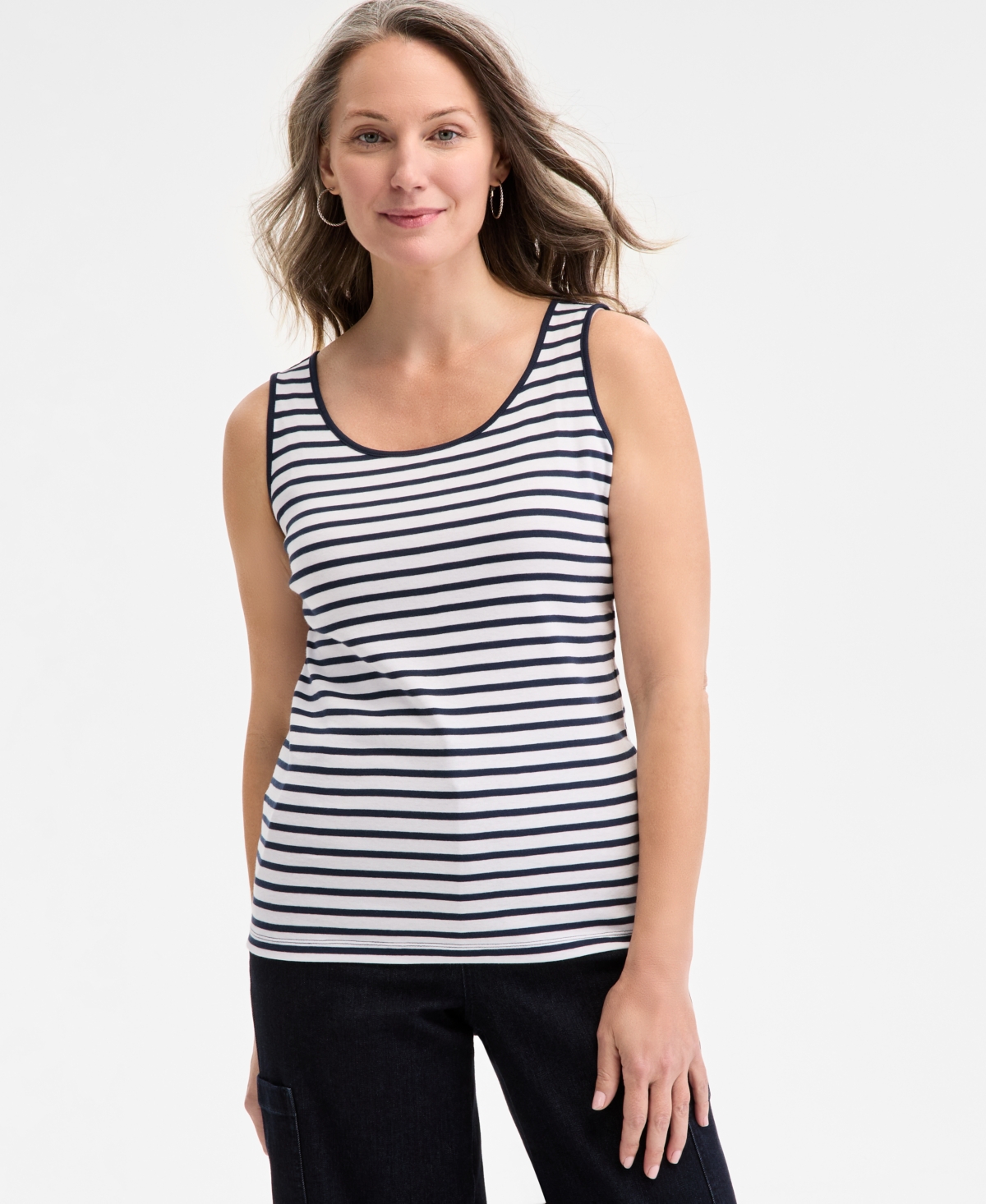 Women's Pima Cotton Scoop-Neck Tank Top, Exclusively at Macy's - Navy White