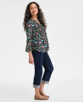 売れ筋商品|||スタイルアンドコー カットソー トップス レディース Women's Printed Pintuck Ruffle Sleeve Top, Exclusively at Macy's Glories Indigo Blue Style & Co Women's Printed Pintuck Ruffle Sleeve Top
