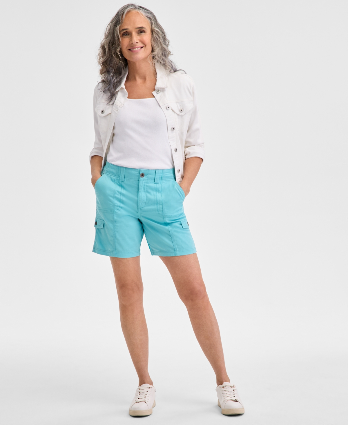 Style & Co Women's Comfort-waist Cargo Shorts, Regular & Petite, Created For Macy's In Aqua Swirl