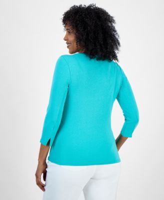Women's Pima Cotton 3/4-Sleeve Boat-Neck Top