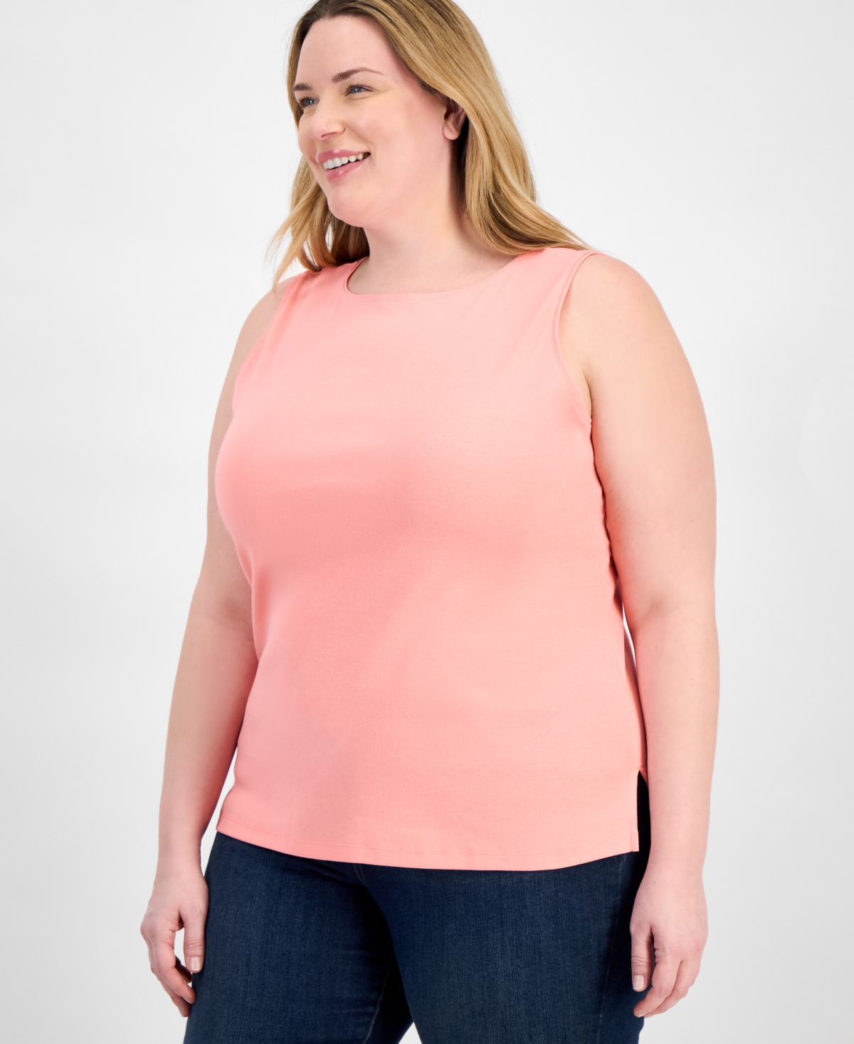 Plus Size Boat-Neck Knit Tank Top, Exclusively at Macy's - Gumball Red