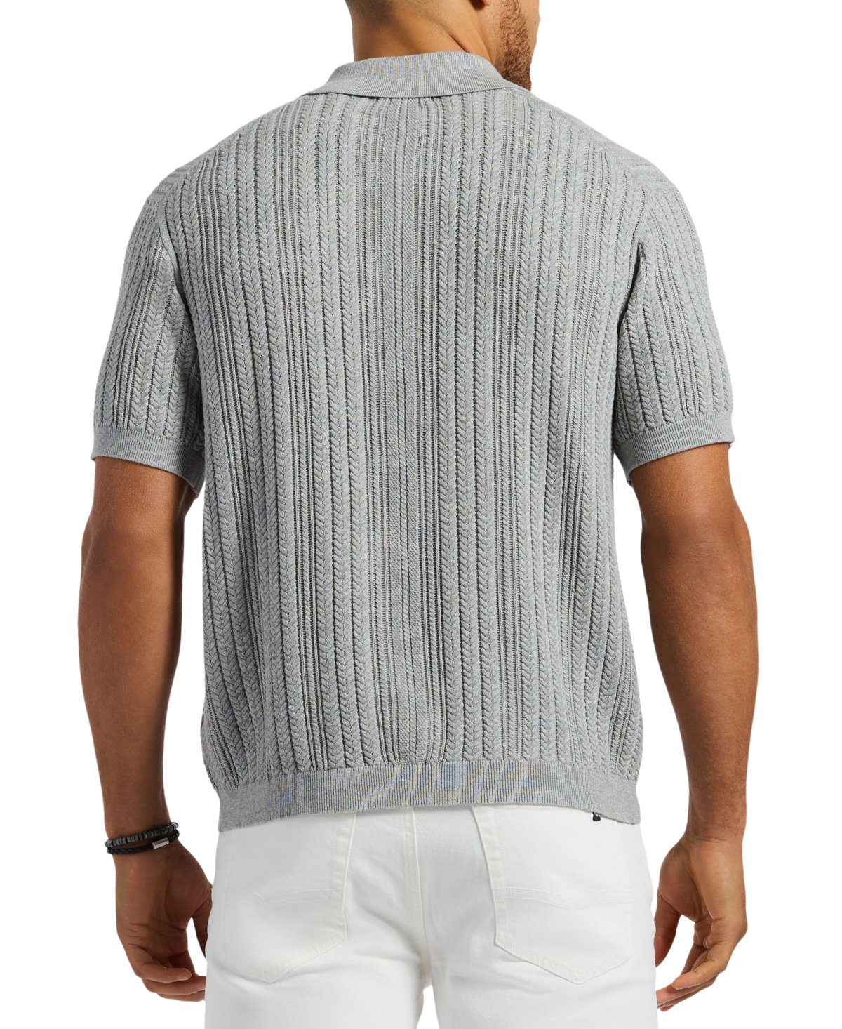 Buffalo David Bitton Men's Wasko Cable-knit Short-sleeve Button-up Polo In Heather Grey