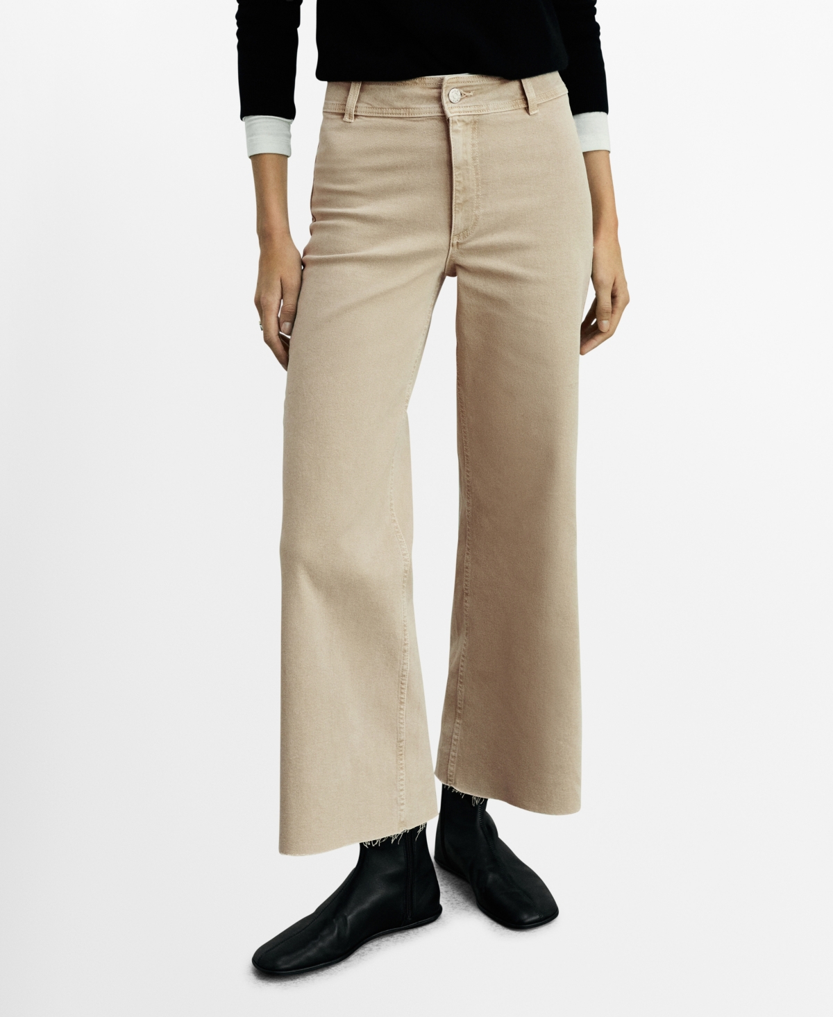 Shop Mango Women's Catherin Culotte High-rise Jeans In Sand