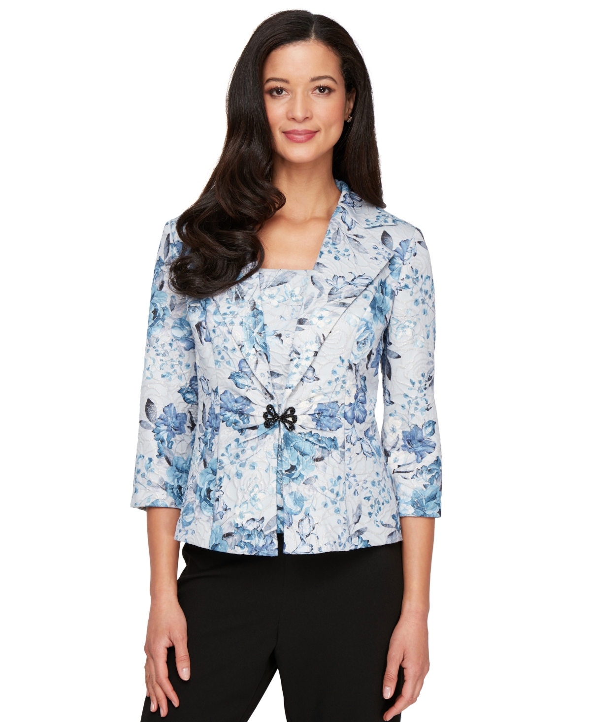 Petite Metallic Jacquard Jacket & Top Set - Blue Multi