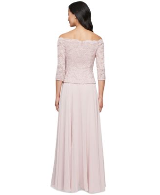 Petite Lace Top Off-The-Shoulder Gown