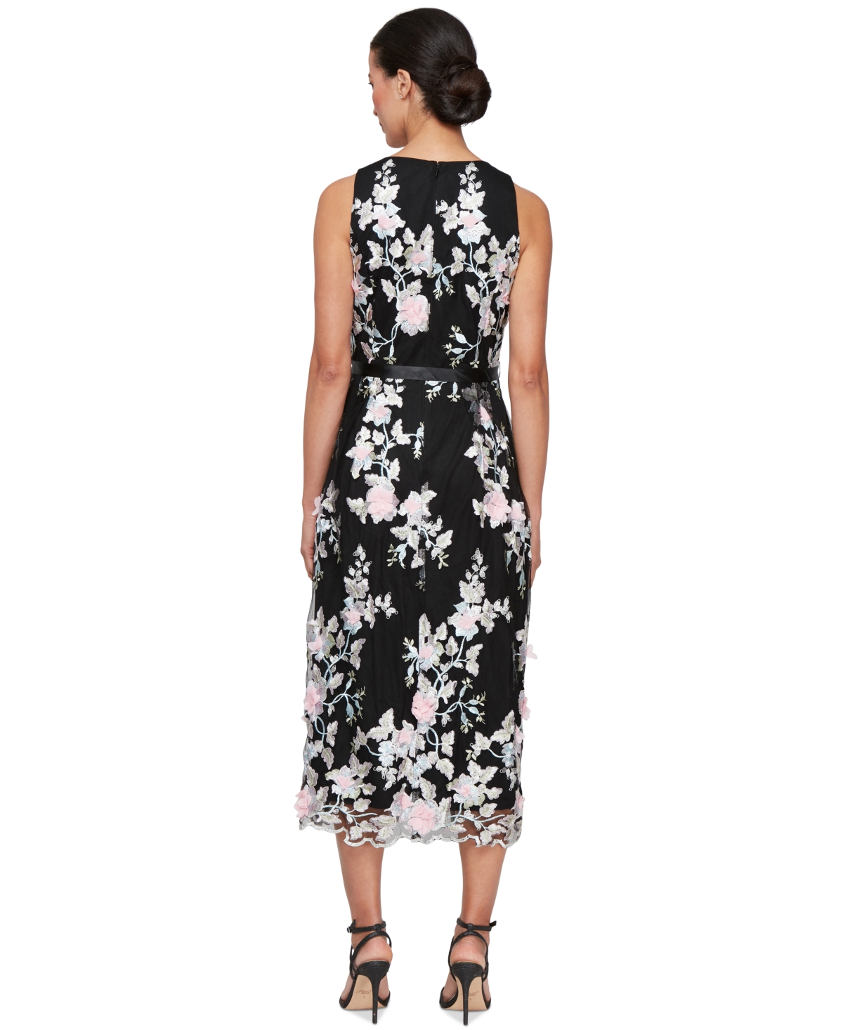 Alex Evenings Petite Embroidered Sleeveless Midi Dress In Black Multi