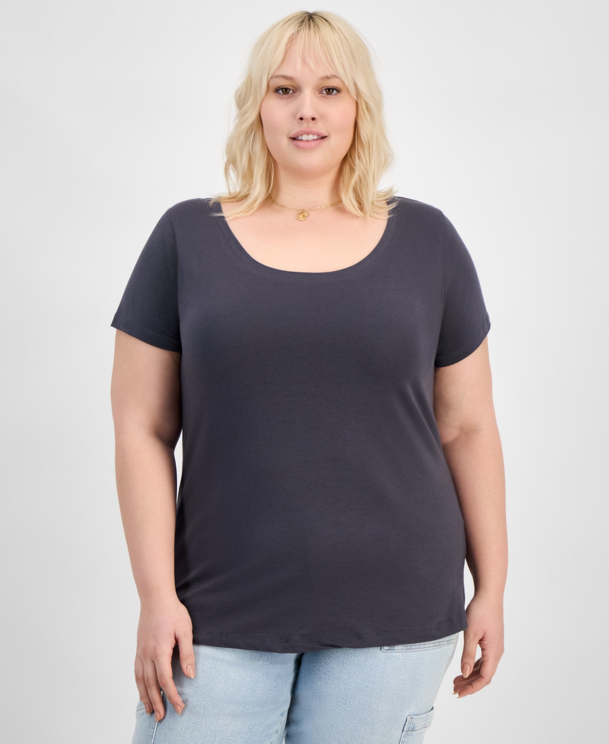 Trendy Plus Size Scoop-Neck T-Shirt - Magnet