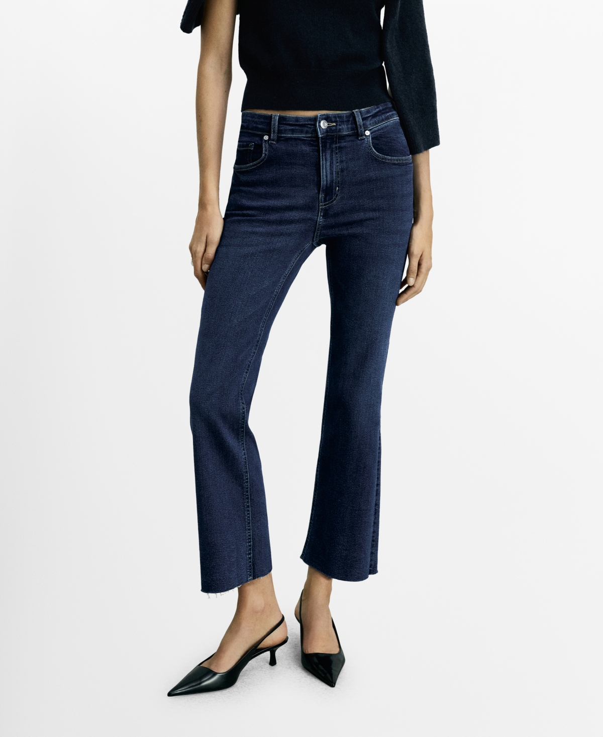 Mango Women's Crop Flared Jeans In Dark Blue