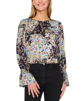 CeCe Women's Floral Print Smocked Cuff Blouse - Macy's