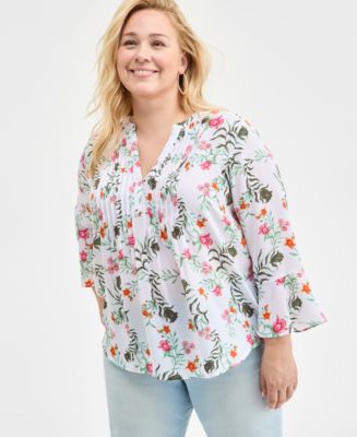 売れ筋商品|||スタイルアンドコー カットソー トップス レディース Plus Size Printed Ruffle Pintuck Top, Exclusively at Macy's Atomic Orange Combo Style & Co Women's Printed Pintuck Ruffle Sleeve Top