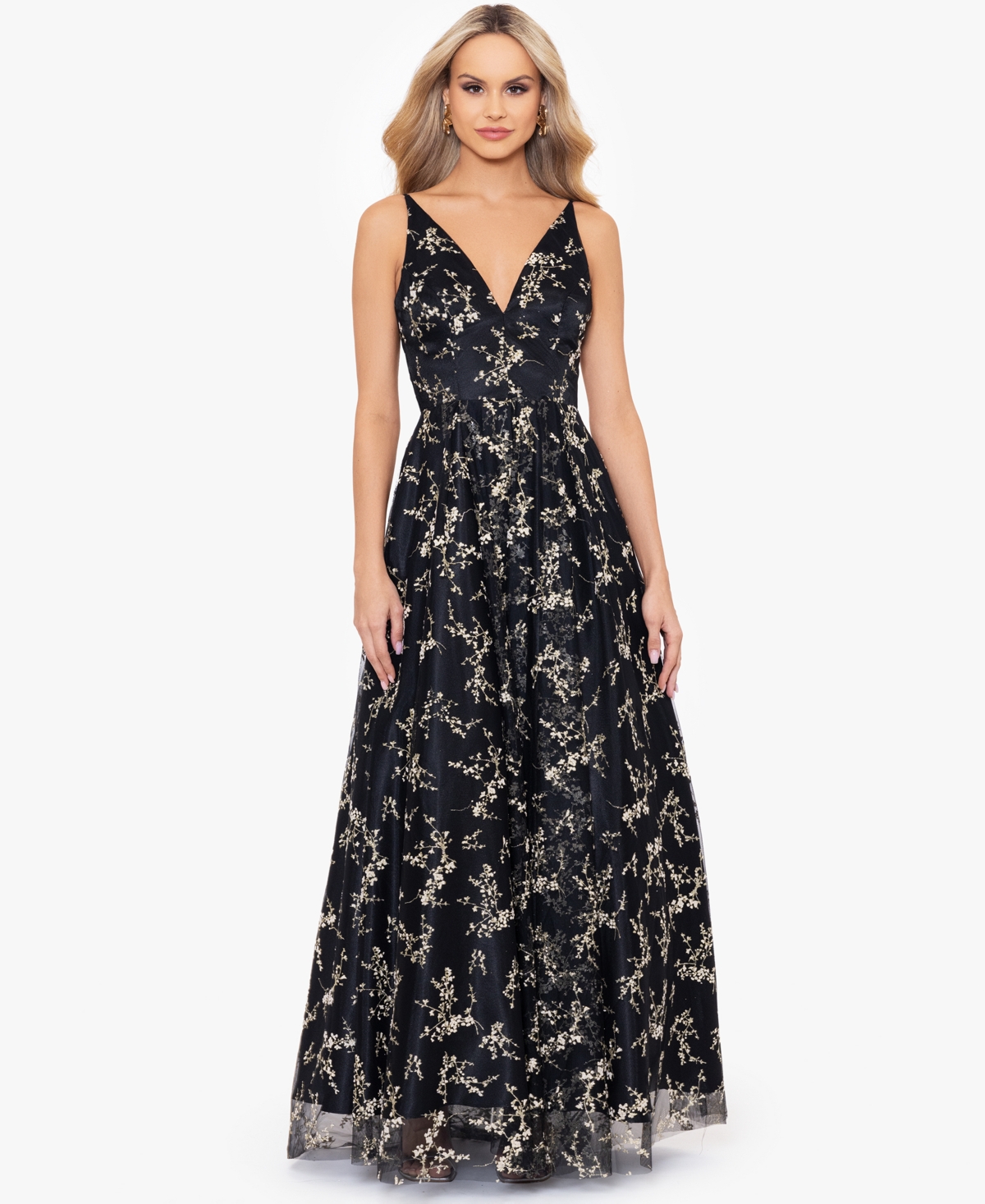Juniors' Glittered Lace-Up Gown - Black/gold