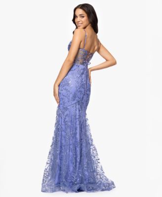 Juniors' Glitter-Floral Corset Gown