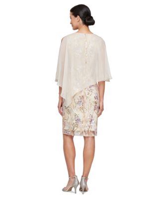 Petite Embellished Cape-Overlay Sheath Dress