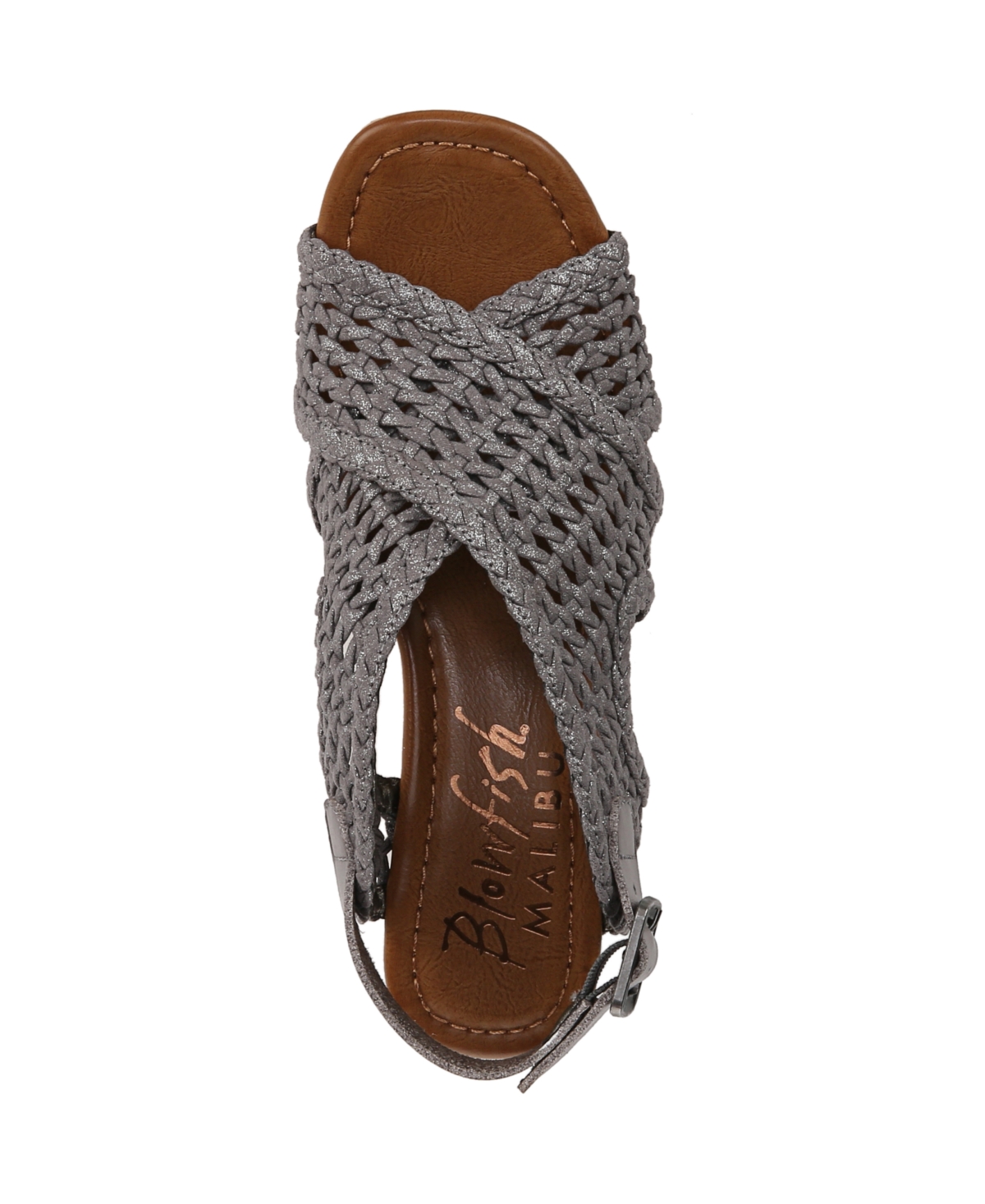 Shop Blowfish Malibu Women's Andrea Square Peep Toe Slingback Wedge Sandals In Dark Silver Metallic Fabric
