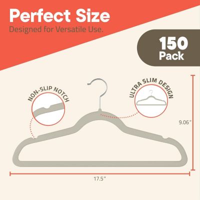 Ivory Velvet Hangers with 360° Swivel Hooks, Non-Slip Design, Holds 11 lbs, Space-Saving for Neat, Crease-Free Closet Organization, Pack of 150